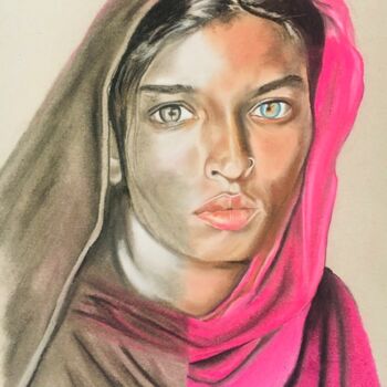 Dessin intitulée ""LA BEAUTE INDIENNE…" par Danygil, Œuvre d'art originale, Pastel