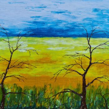 Pittura intitolato "Trees near the field" da Daniel Urbaník, Opera d'arte originale, Olio