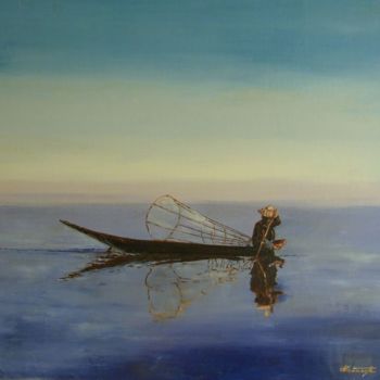 Painting titled "Pecheur in asia" by Danihua, Original Artwork, Oil