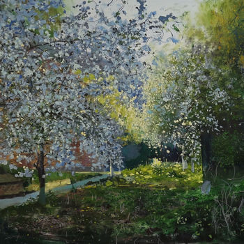 Painting titled "spring patio" by Danil Shurykin, Original Artwork, Oil