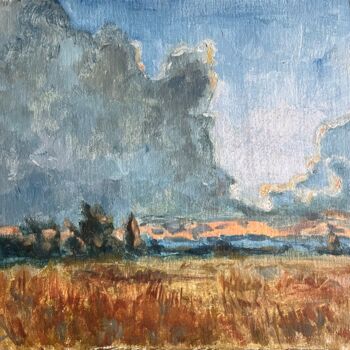 Peinture intitulée "sunset in wheat" par Danil Voronov, Œuvre d'art originale, Huile