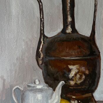 Peinture intitulée "still life with tea…" par Danil Voronov, Œuvre d'art originale, Huile