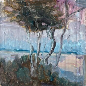 Painting titled "trees on the shore" by Danil Voronov, Original Artwork, Oil