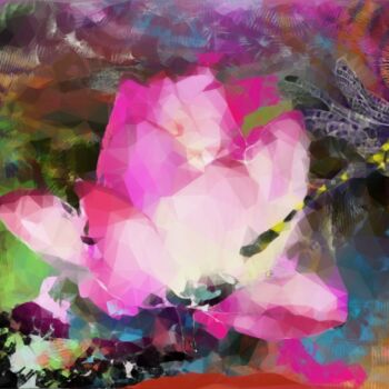 Digitale Kunst mit dem Titel "Lotus - Libellule" von Danila, Original-Kunstwerk, Digitale Malerei