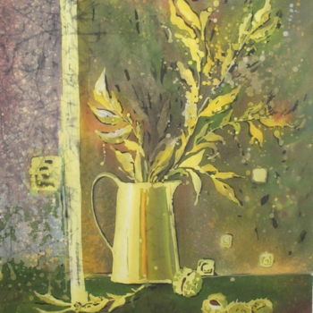 Pittura intitolato ""Rain season"" da Olga Daniliuk, Opera d'arte originale, Tessuto