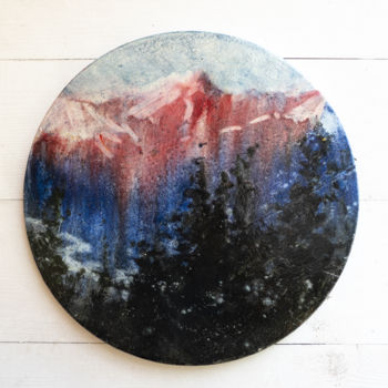Painting titled "PEAKS oil mountains…" by Masha Danilovskaia, Original Artwork, Oil Mounted on Wood Stretcher frame