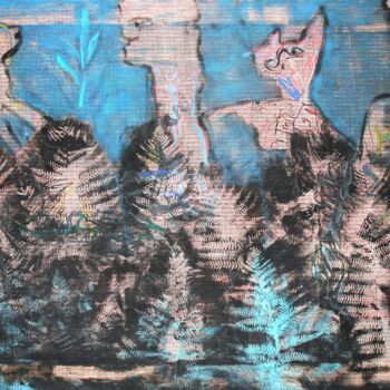 Textilkunst mit dem Titel "Waldgeheimnis" von Danjana Brandes, Original-Kunstwerk, Acryl Auf Keilrahmen aus Holz montiert