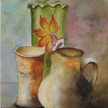 Painting titled "Vase et poterie ...…" by Dany, Original Artwork, Watercolor