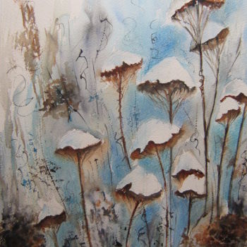 Peinture intitulée "Champignons de neige" par Dany, Œuvre d'art originale, Aquarelle