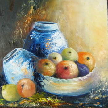 Pintura intitulada "Pots bleus" por Dany, Obras de arte originais