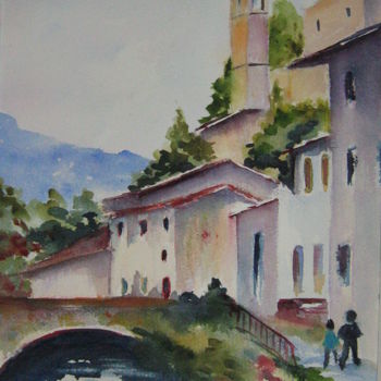 Painting titled "Paysage du pays bas…" by Dany, Original Artwork, Watercolor