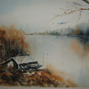 Pintura intitulada "Cabane au bord de l…" por Dany, Obras de arte originais, Aquarela