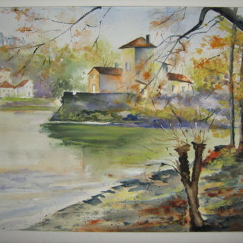 Painting titled "L'Ile Barbe environ…" by Dany, Original Artwork, Watercolor