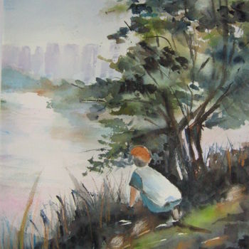Peinture intitulée "C'est loin la ville…" par Dany, Œuvre d'art originale, Aquarelle