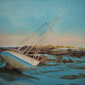 Schilderij getiteld "bateau-echoue-à mar…" door Dany, Origineel Kunstwerk, Aquarel