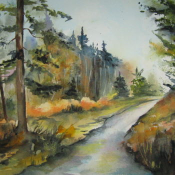 Painting titled "Ce petit chemin....…" by Dany, Original Artwork, Watercolor
