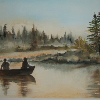 Peinture intitulée "Pêcheurs sur la riv…" par Dany, Œuvre d'art originale, Aquarelle