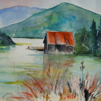 Malerei mit dem Titel "Cabane de pêcheurs…" von Dany, Original-Kunstwerk, Aquarell