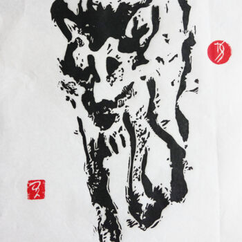 Prenten & gravures getiteld "El Coyote" door Danka Stepan, Origineel Kunstwerk, Linosnede