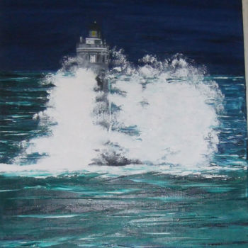Painting titled "phare dans  l'écume" by Danielle Brault, Original Artwork, Oil