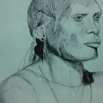 Drawing titled "AFRIKAANS HOOFD" by Odette Barbaix, Original Artwork, Charcoal