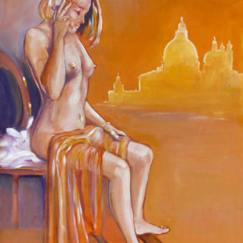 Painting titled "nu à venise" by Daniel Lanoux, Original Artwork, Oil