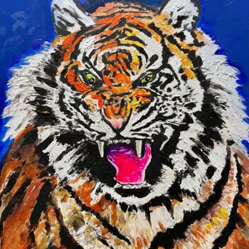 Pintura intitulada "tiger" por Daniel Lanoux, Obras de arte originais, Acrílico Montado em Armação em madeira