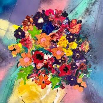 Peinture intitulée "bouquet en lumière" par Daniel Lanoux, Œuvre d'art originale, Acrylique