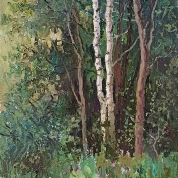 Painting titled "Two birches" by Olga Goryunova, Original Artwork, Oil