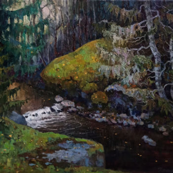 Painting titled "Kitenyoki river" by Olga Goryunova, Original Artwork, Oil