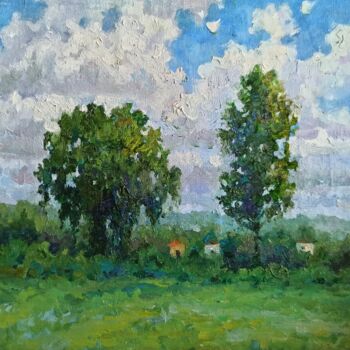 Peinture intitulée "Trees in the field" par Olga Goryunova, Œuvre d'art originale, Huile