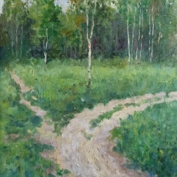 Malarstwo zatytułowany „Evening in the field” autorstwa Olga Goryunova, Oryginalna praca, Olej