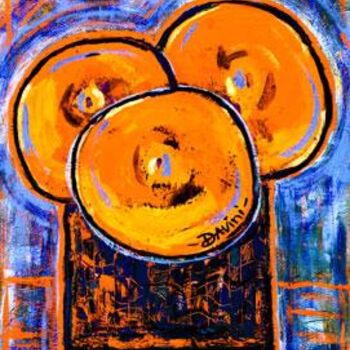 Ζωγραφική με τίτλο "3 Orange Flowers" από Danny Davini, Αυθεντικά έργα τέχνης, Λάδι