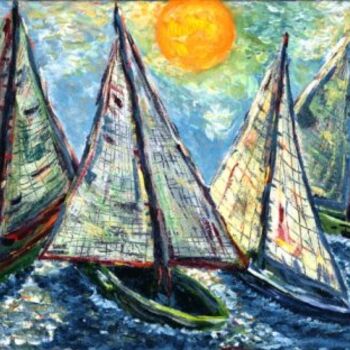 Schilderij getiteld "Sailboats" door Danny Davini, Origineel Kunstwerk