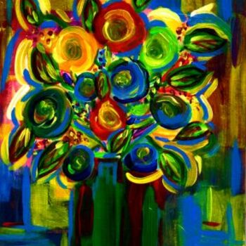 Painting titled "Floral Abstract #1" by Danny Davini, Original Artwork