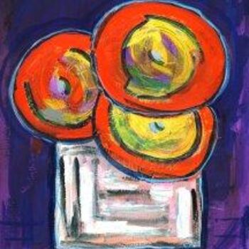 「3 Flowers #7」というタイトルの絵画 Danny Daviniによって, オリジナルのアートワーク, オイル