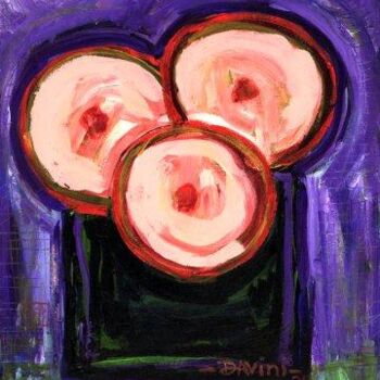 Painting titled "3 Flowers #8" by Danny Davini, Original Artwork, Oil