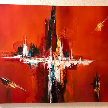 Painting titled "abstract in Red" by Christiane Sandler, Original Artwork, Oil