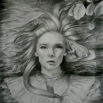 Drawing titled "The girl of ponds" by Danse Des Songes, Original Artwork, Pencil