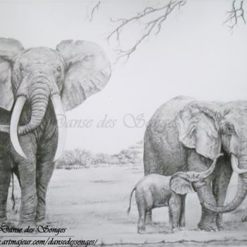 Desenho intitulada "Elephants" por Danse Des Songes, Obras de arte originais