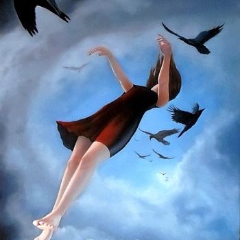 Painting titled "The fall" by Danse Des Songes, Original Artwork, Oil