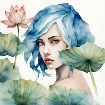 Arts numériques intitulée "Désir En Bleu" par Danta Albers, Œuvre d'art originale, Aquarelle