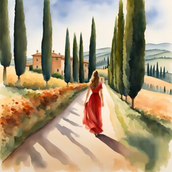 Цифровое искусство под названием "Magliano in Toscana" - Danta Albers, Подлинное произведение искусства, Акварель