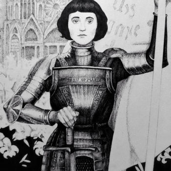Drawing titled "Jeanne d'Arc" by Dante, Original Artwork, Ink