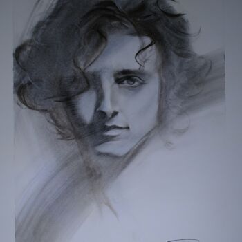 Drawing titled "Blue inspired" by Danut Lucian Tolnacs, Original Artwork, Charcoal