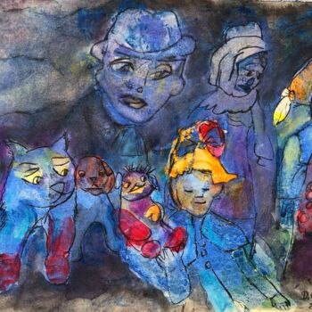 Rysunek zatytułowany „Grupa z Malarzem” autorstwa Danuta Elzbieta Czyzyk, Oryginalna praca, Akwarela