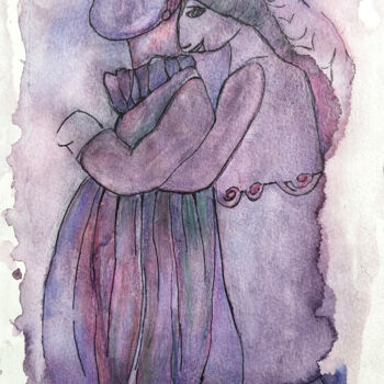 Rysunek zatytułowany „Szepty do ucha” autorstwa Danuta Elzbieta Czyzyk, Oryginalna praca, Akwarela