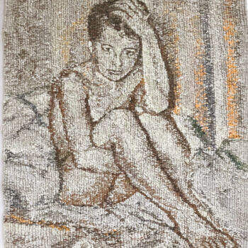 Art textile intitulée "Siedząca dziewczyna" par Danuta Elzbieta Czyzyk, Œuvre d'art originale, Tapisserie Monté sur Autre pa…