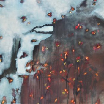 Painting titled "a rain of autumn le…" by Terwaech, Original Artwork, Oil