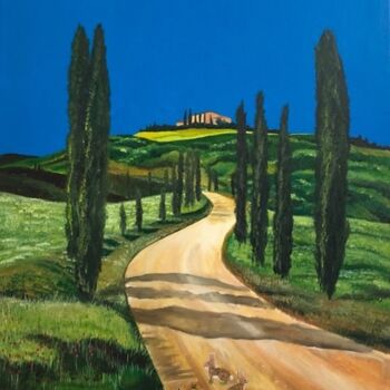 Painting titled "La Toscane et les 3…" by Dany Drug, Original Artwork, Oil